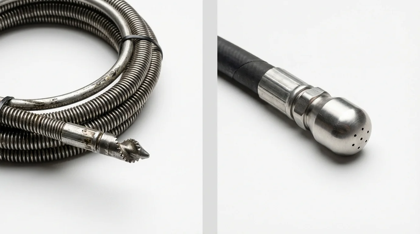 Drain snake cable and hydro jetting nozzle used for drain cleaning in Erlanger, KY