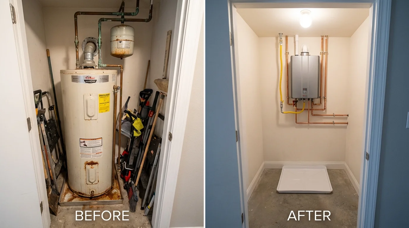 Tank water heater versus wall-mounted tankless unit comparison for Erlanger, KY homeowners