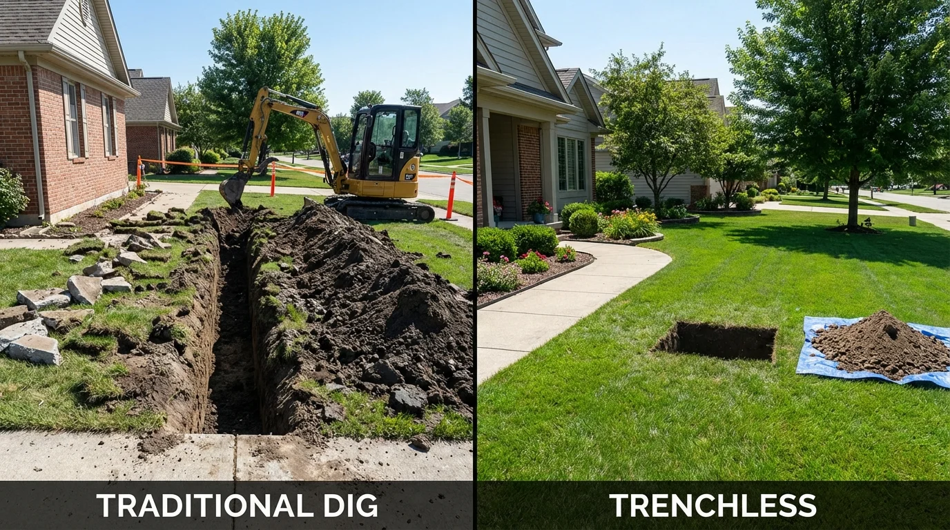 Trenchless sewer repair with minimal yard damage versus traditional excavation in Erlanger, KY